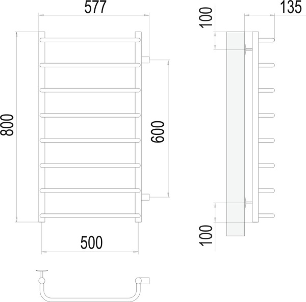 полотенцесушитель водяной terminus стандарт п8 500x800 4670078530394 с боковым подключением 600