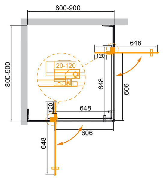 душевой уголок cezares slider 90x90 slider-a-2-80/90-grigio-nero профиль черный матовый стекло серое