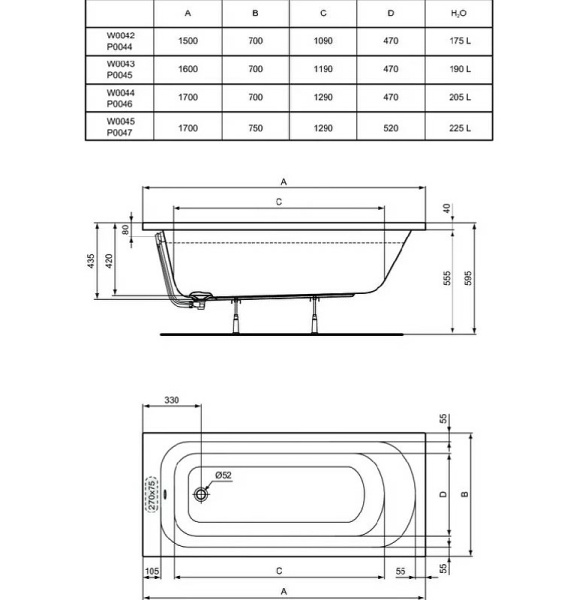 акриловая ванна ideal standard simplicity w004501 170х75 см