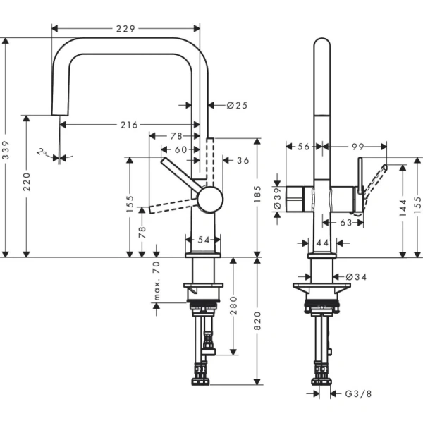 смеситель для кухни hansgrohe talis m54 72807800, сталь