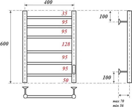 полотенцесушитель point аврора pn10846w электрический, 40x60 см, белый