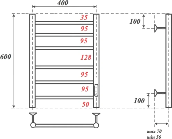 полотенцесушитель point аврора pn10846w электрический, 40x60 см, белый