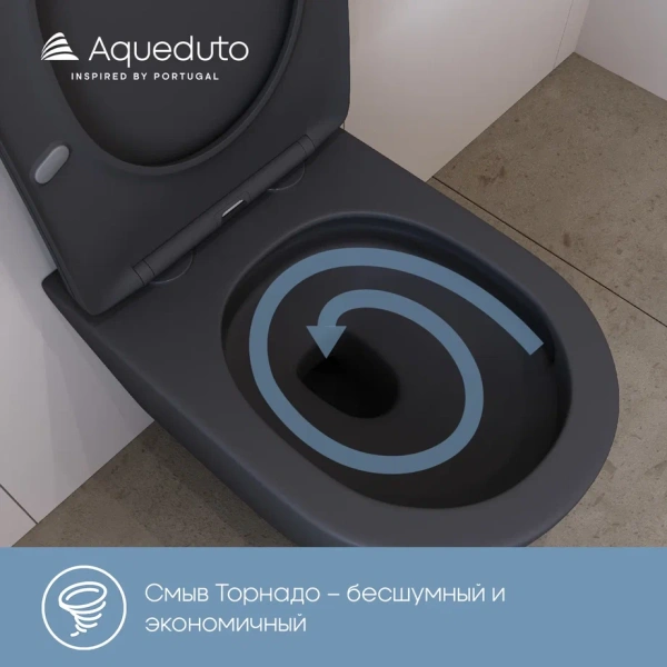 унитаз подвесной aqueduto ovo plus ovot02040 безободковый, tornado, с сиденьем микролифт, черный матовый