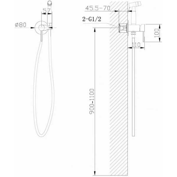 гигиенический душ abber wasser kreis af8125ng со смесителем, никель
