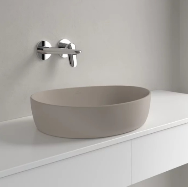 раковина villeroy & boch antao 4a7351am накладная, 51x40 см, almond с покрытием ceramicplus