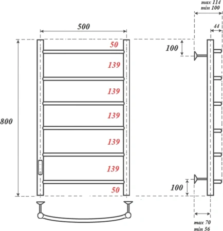 полотенцесушитель point афина pn04758b электрический, 50x80 см, черный