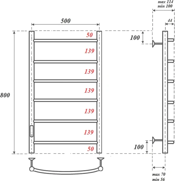 полотенцесушитель point афина pn04758w электрический, 50x80 см, белый