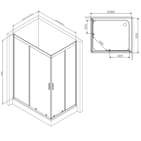 душевой уголок am.pm gem 100×80 w90g-404-100280-bt профиль черный матовый, стекло прозрачное