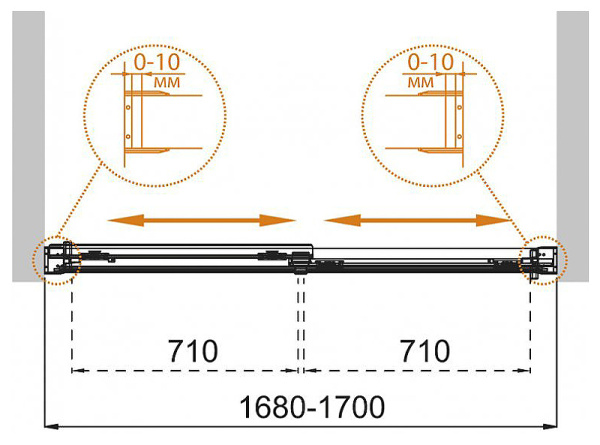 шторка на ванну cezares tandem soft 170 tandem-soft-vf-2-170/145-c-cr-iv профиль хром стекло прозрачное