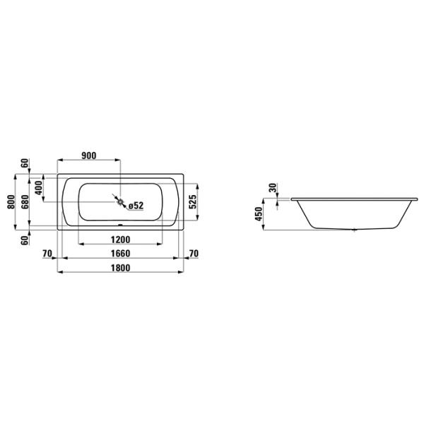 Laufen Laufen Pro Ванна встраиваемая, 180x80см, эмалированная сталь (3,5 мм), с центральным выпуском, шумоизоляционное покрытие, с отверстиями для ручек, с антискользящим покрытием, цвет: белый