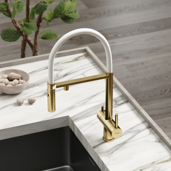смеситель для кухни sancos imola sc4010bg золото брашированное белый