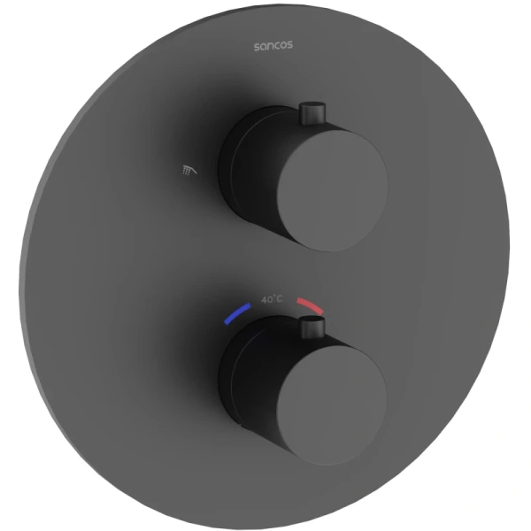 душевой комплект sancos etna sc9010mb 250 мм, с термостатом, черный матовый