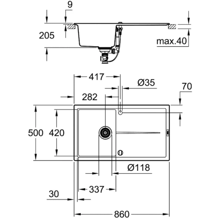 кухонная мойка grohe k400 черный 31640ap0