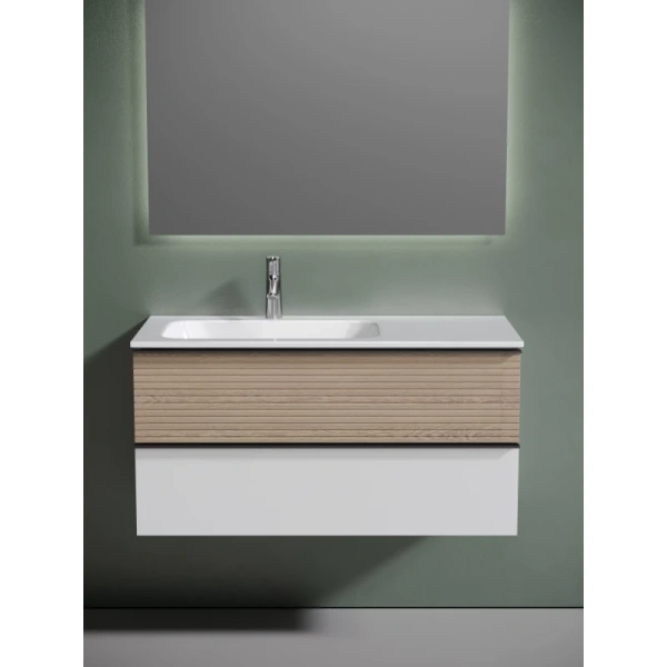 тумба с раковиной sancos delta dl100lw + cn7014 101 см l, подвесная, светлый дуб/белый матовый