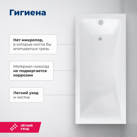 акриловая ванна santiplus bright 170x70 см, с каркасом, белый