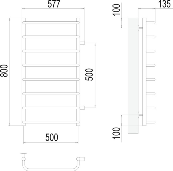 полотенцесушитель водяной terminus стандарт п8 500x800 4670078530387 с боковым подключением 500