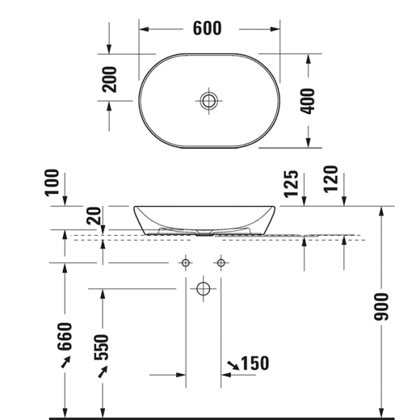 раковина duravit d-neo 2372601370 накладная, без перелива, без отв под смес, 60х40 см, антрацит матовый