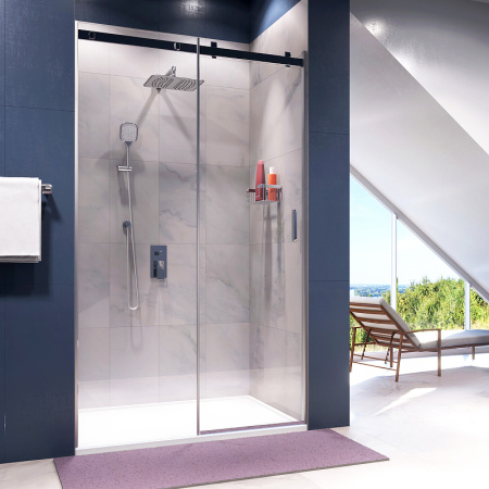 дверь для душевой кабины wasserkraft alme 130 15r30 профиль хром, стекло прозрачное