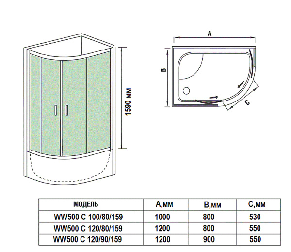 душевой уголок weltwasser ww500 с 120×80 10000004087 профиль хром матовый, стекло прозрачное