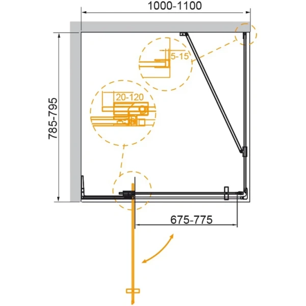 душевой уголок cezares slider slider-ah-1-80-100/110-br-boro 100-110x79,5 см, профиль золотой матовый, стекло бронза