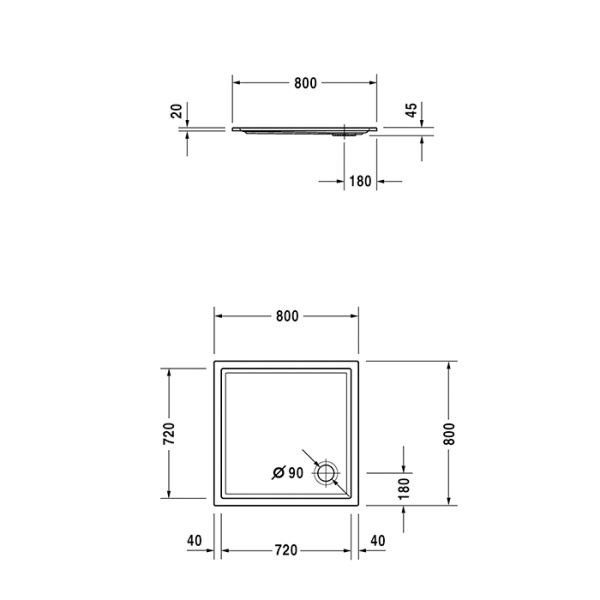 душевой поддон duravit starck slimline 720114000000000 акриловый, 80×80х4.5 см, d90, белый