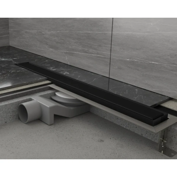 душевой трап (лоток) plumberia selection in-tile pst100no 95,8 см, с решеткой, 2 в 1 под плитку, черный матовый