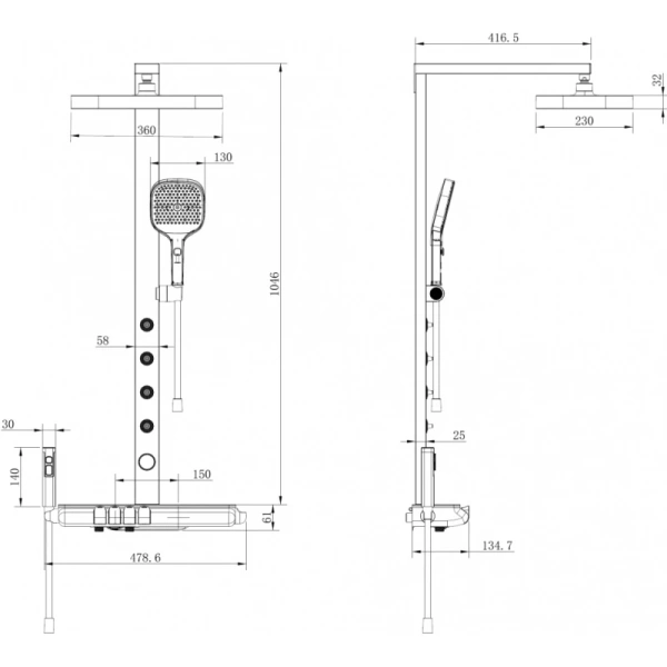 душевая система abber thermostat af8560ng 360x220 мм, с термостатом, никель