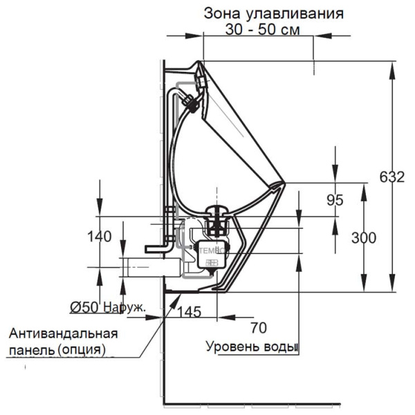 писсуар подвесной jacob delafon presquile, с электронным управлением, e1547-00 (gm)