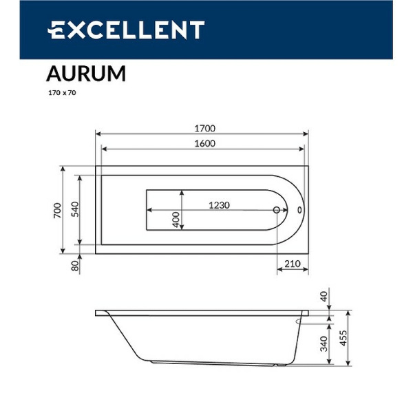 акриловая ванна excellent actima aurum 170x70 waac.aur17wh без гидромассажа