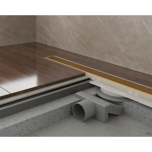 душевой трап (лоток) plumberia selection modular psm60ob 60 см, с решеткой, 2 в 1 под плитку, золотой матовый