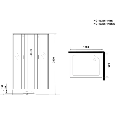 душевая кабина niagara classic ng-43295-14qbkg 120х90 см, без крыши, с гидромассажем