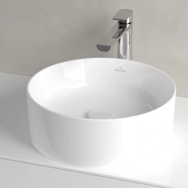 раковина villeroy & boch collaro 4a1840r1 накладная, ø40 см, альпийский белый с покрытием ceramicplus