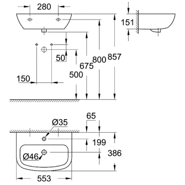 раковина 55,3x38,6 см grohe bau ceramic 39440000