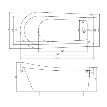 акриловая ванна cerutti spa vito 170x74 ct9321 без гидромассажа