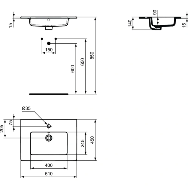 раковина полувстраиваемая ideal standard tempo 61 e066801 белая