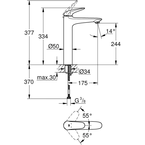 смеситель для раковины без донного клапана grohe eurostyle 23719003