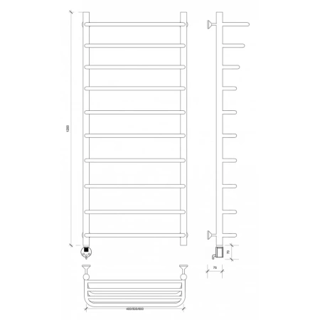 полотенцесушитель электрический 1270x432 тэн левый secado мерида 2сп 4603777452957
