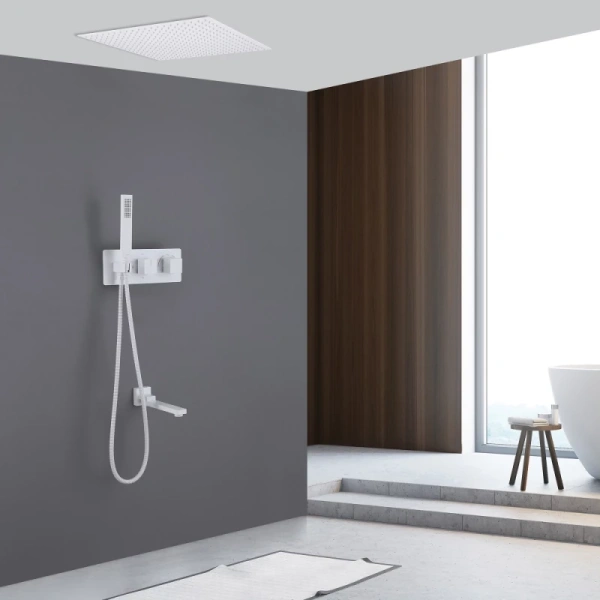 душевой комплект abber daheim af8254w 500 мм, с термостатом, белый матовый