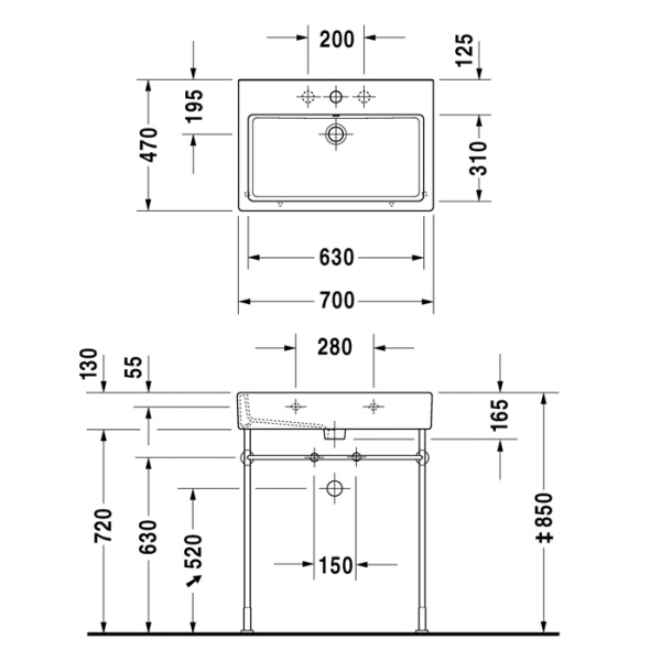 duravit vero раковина для мебели, с переливом, с 1 отврстием под смес., 700x470мм, цвет: белый+покрытие wondergliss