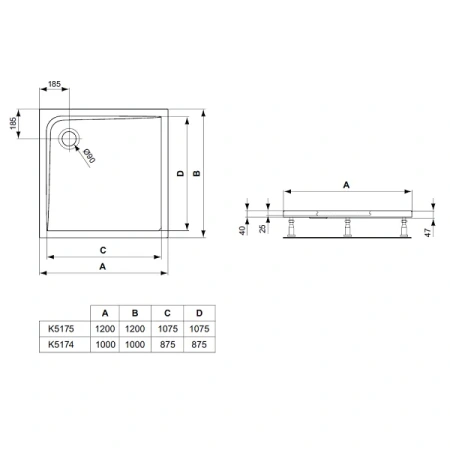 душевой поддон ideal standard ultraflat k517401 100×100