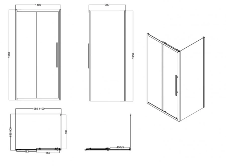 душевой уголок esbano flex 110x90 esogf119psc профиль хром стекло прозрачное