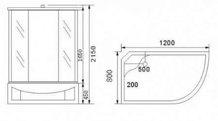 душевая кабина aqualux aq-4072gfl 120x80 см, белая задняя стенка, левая