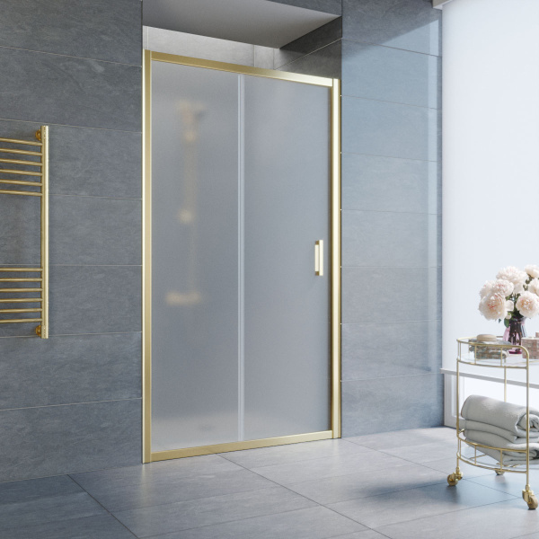 дверь для душевой кабины в нишу vegas glass zp 100 09 10 профиль золото, стекло, стекло сатин