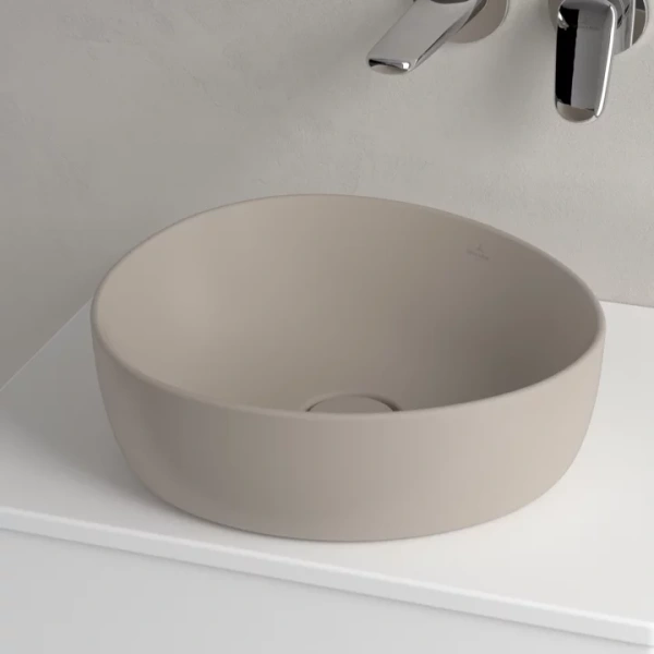 раковина villeroy & boch antao 4a7240am накладная, 40x39.5 см, almond с покрытием ceramicplus