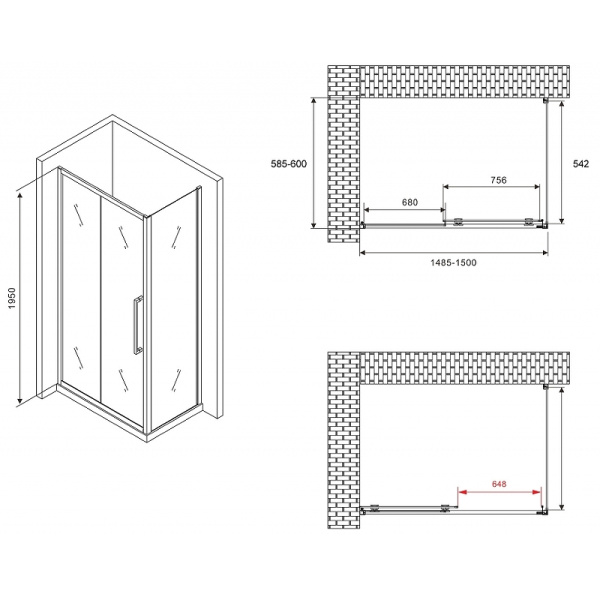 душевой уголок abber schwarzer diamant 150x60 ag30150bхh-s60b профиль черный, стекло прозрачное