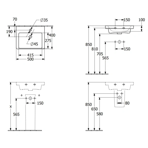 раковина 50x40см villeroy & boch subway 3.0 43705101