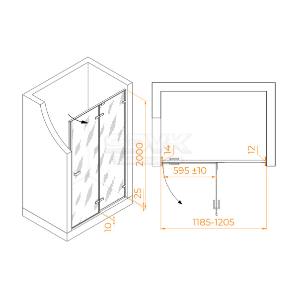 душевая дверь rgw stilvoll sv-004-b 120 353200412-14 профиль черный, стекло прозрачное