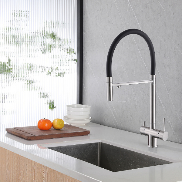 смеситель для кухни abber wasser kreis af81141sp с подключением к фильтру, гибким изливом, сатин