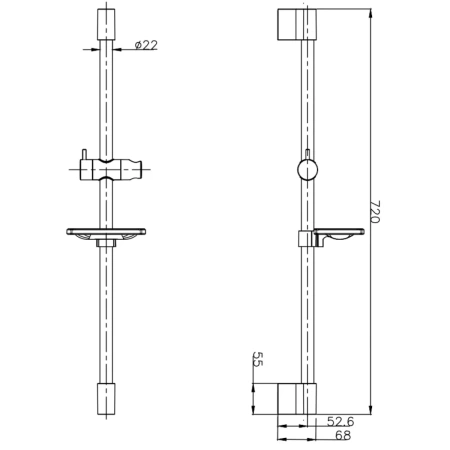 душевая штанга aquame aqm8203b 72 см, черный