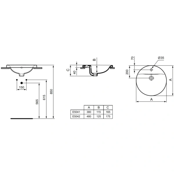 раковина встраиваемая ideal standard connect 48 e504201, белая